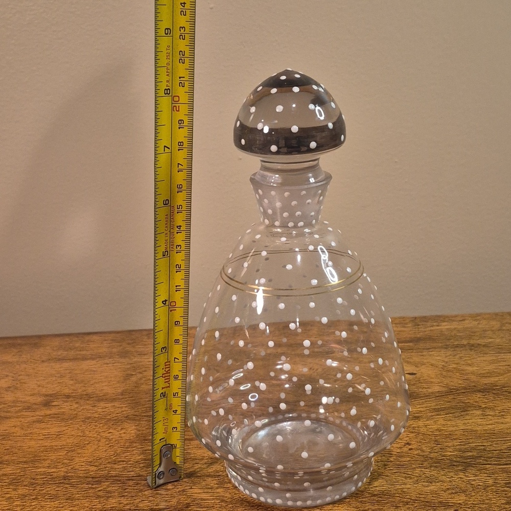 VINTAGE Unique Art Deco Clear Glass Polka Dot Decanter With Matching Stopper - Picture 13 of 16